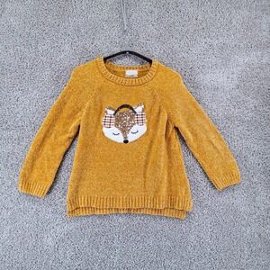 btween Sweater Girls size 12 Orange Fox Chenille Pullover Knit Casual Cute
